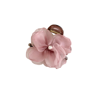 樱花色半扎发抓夹女高级感2025新款花朵发夹后脑勺新中式鲨鱼夹子