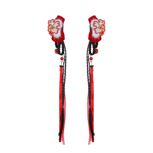 儿童中国风古风头饰女童新年红色蝴蝶结假发辫抓夹过年汉服发夹