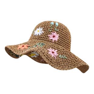 法国Alpaga Montaigne/沙滩遮阳帽大帽檐草编花朵防晒手工渔夫帽