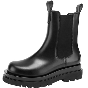 千百度女鞋百搭秋冬气质切尔西靴真皮厚底烟筒靴短靴靴子增高加绒