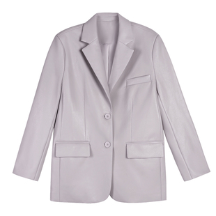 NEVA HU【现货6折】黑色皮衣西装外套女宽松PU皮高级感炸街西服