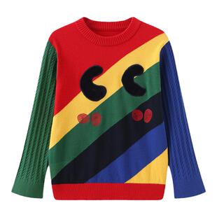 clanc潮牌童装秋冬新款宝宝长袖撞色提花套头上衣毛衣儿童针织衫