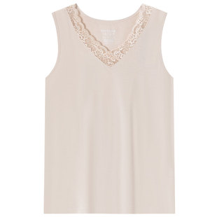 SCHIESSER舒雅女士吸湿速干双面磨毛蕾丝花边V领纯色保暖背心