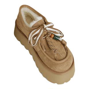 MantenerGran厚底增高乐福鞋女串珠流苏加绒单鞋保暖毛毛鞋MG女鞋