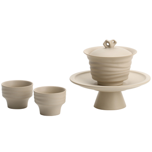 宜集堂川江中古风功夫茶具套装陶瓷盖碗茶具三件套二杯泡茶家用