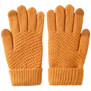 男女士秋冬新款触屏手套季加绒加厚保暖防寒户外骑行毛线针织手指