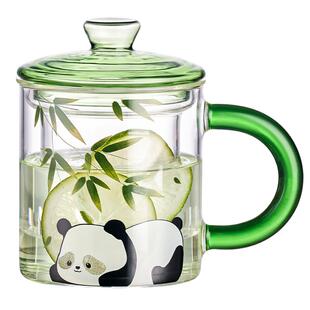 捷安玺熊猫泡茶杯高硼硅玻璃杯子茶水分离办公室喝水女士专用茶杯