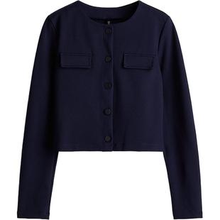 HM女装短外套冬季长袖翻盖口袋装饰长袖短开衫1259414