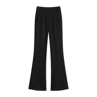 加绒运动裤女秋冬2025新款直筒小个子微喇裤高腰显瘦开叉喇叭裤子