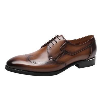 Goldlion皮鞋春季新款男鞋真皮商务正装布洛克鞋西装新郎婚鞋男士