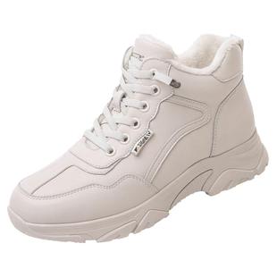 信诺真皮妈妈鞋休闲运动鞋子秋冬季新款女软底老爹鞋高帮加绒棉鞋