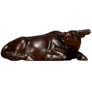 黑檀木雕水牛摆件客厅十二生肖牛红木卧牛家居装饰实木雕刻工艺品