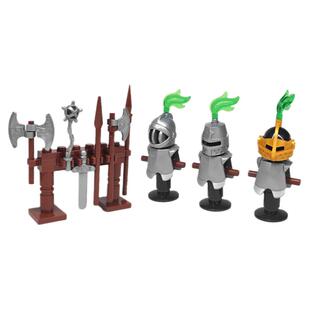 小积木颗粒中世纪军事武器配件人仔用品冷兵器骑兵头盔铠甲胸甲