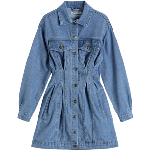 lisa同款新款长袖修身连衣裙女收腰显瘦韩版长袖牛仔短裙子春秋潮