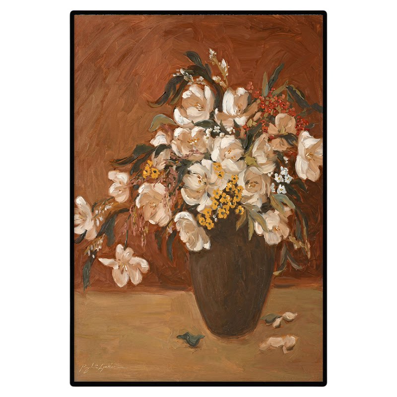 中古风花卉油画客厅背景墙挂画