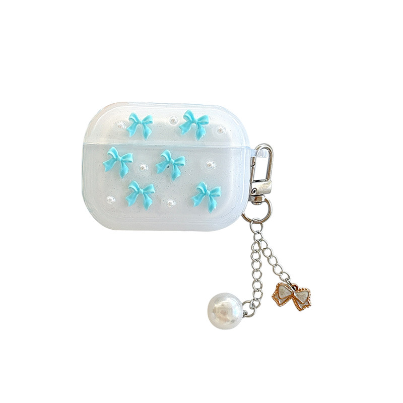 珍珠蝴蝶结耳机套适用苹果Airpods4蓝牙保护壳Airpodspro3代领结挂件1/2代耳机壳小清新少女心滴胶闪粉保护套