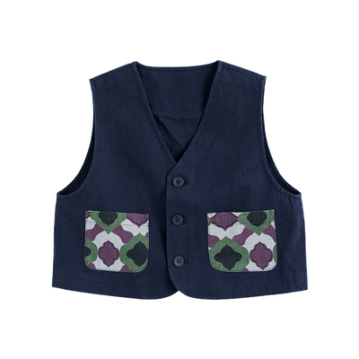 男童纯棉撞色马甲裤子两件套帅