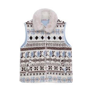 荒荒家费尔岛毛领马甲背心2025冬季新款复古学院毛绒茸无袖外套女