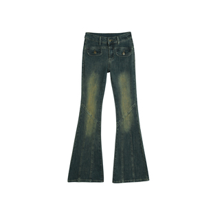 李李服饰2026加绒冬季新款欧美街头复古辣妹高腰显瘦微喇牛仔裤女