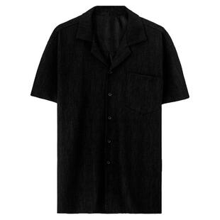 古巴领短袖衬衫男夏季潮牌高级感宽松轻熟风ins垂感冰丝沙滩衬衣