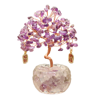 天然紫黄水晶发财树玄关装饰工位玄学招财摆件办公室桌面生日礼物