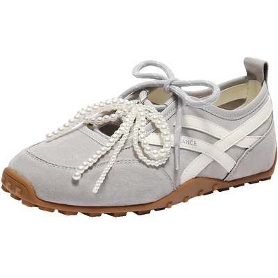 百丽芭蕾风双鞋带德训鞋女夏季新款珍珠透气运动休闲鞋子D8K1DBQ5