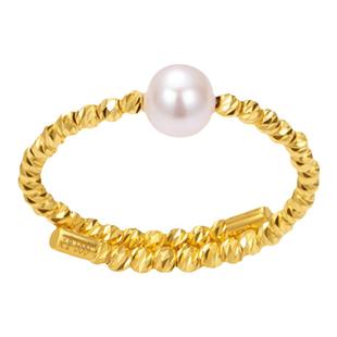 老凤祥官方黄金珍珠可调节戒指999足金活口闪耀金珠指环生日礼物