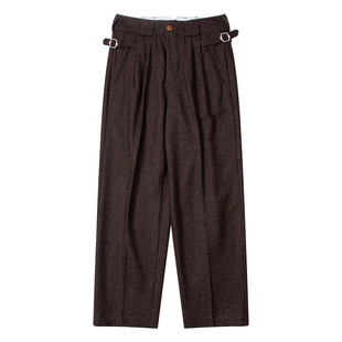 Secondorder FW24 Tweed Wool TRS 纯羊毛粗花呢复古双褶百搭长裤
