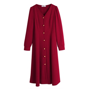 紫色连衣裙2025冬季新款220斤胖mm加大码法式V领气质显瘦收腰长裙