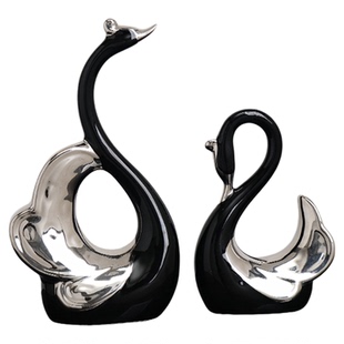 现代轻奢情侣黑白天鹅一对极简客厅玄关装饰品摆件寓意乔迁礼物