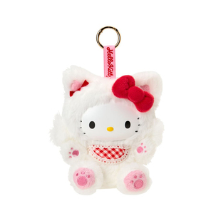 现货日本三丽鸥hellokitty快乐猫咪炭黑豹纹树脂脸毛绒包包小挂件