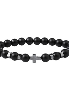 简约黑色天然石十字架手串