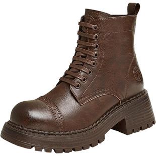 TATA他她陨石拿铁复古短靴女马丁靴美拉德加绒西部机车靴CFS01DD4