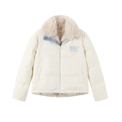 DONSMOKE座山雕毛领棉服DSM格纹拼接加厚外套