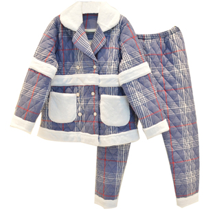 特价安之伴睡衣冬季女士梭织格子三层加厚夹棉日系甜美保暖棉袄套