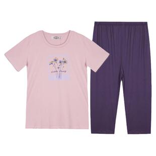 美标官方旗舰店睡衣夏季新品女士短袖七分裤纯棉套装家居服可外穿