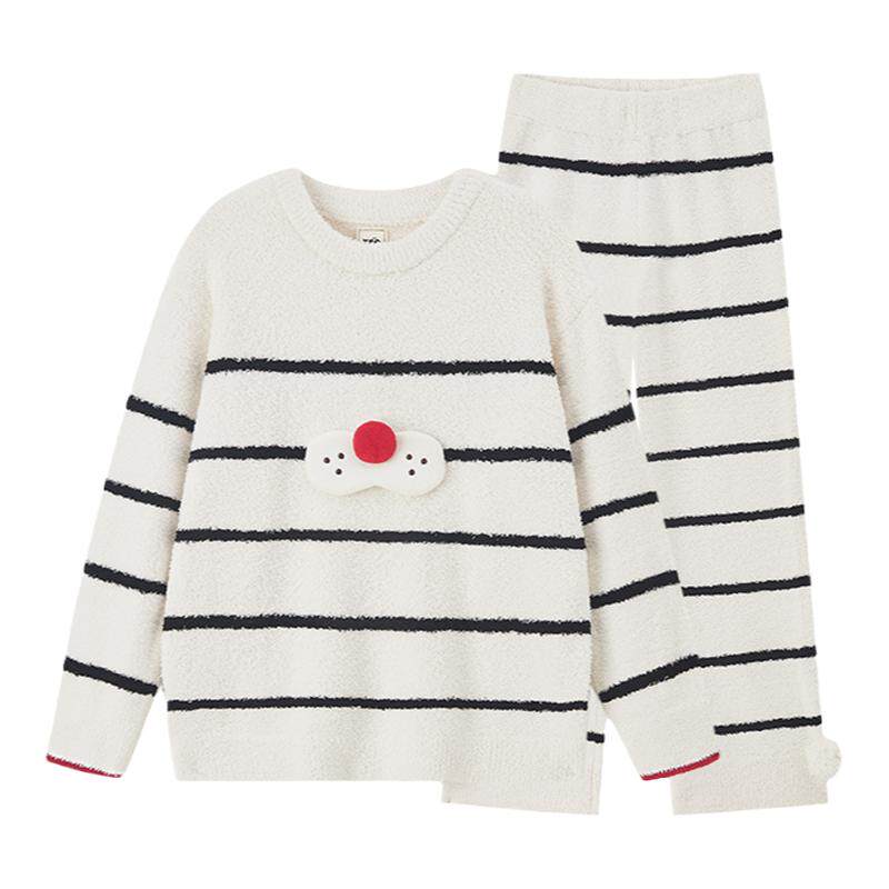 yso【酷猫系列】睡衣女冬季套装雪尼尔半边绒睡衣条纹卡通家居服D