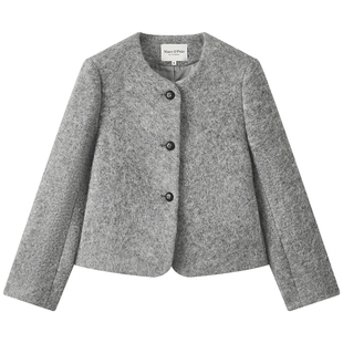 Marc O'Polo/MOP25冬季新款苏丽针织毛感双面尼圆领羊毛短外套女
