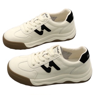 真皮阿甘鞋女小白鞋2026年春季圆头牛皮系带厚底休闲板鞋女单鞋子