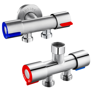 304不锈钢双控角阀一进二出三通分水阀水龙头一分二分水器带开关