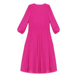 春夏长袖连衣裙长款腰带雪纺大摆裙显瘦V领纯色广场舞中年妈妈裙