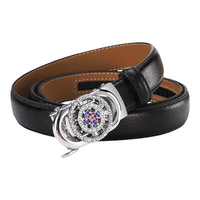 女真皮合金简约水钻自动扣不打孔