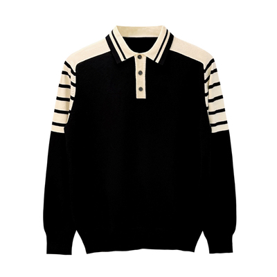 秋季长袖时尚宴会拼色polo衫复古
