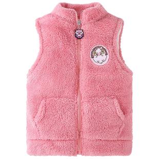 儿童加厚毛绒保暖背心粉色马夹宝宝男女童学生马甲秋冬外穿洋气