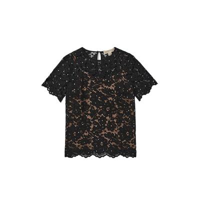 MK女士花卉蕾丝短袖T恤上衣