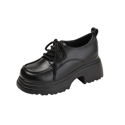 真皮内增高松糕底小皮鞋厚底单鞋