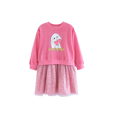 ILOVEJ女童小狗印花连衣裙