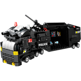 中国军事积木拼装警察特警机器人装甲车益智玩具男孩儿童生日礼物