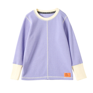 RYSONMOON秋冬季男女儿童a类家居服紫色华夫格保暖空调服睡衣套装