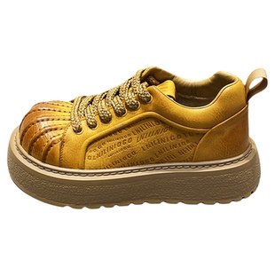 2025潮牌男士黄色厚底休闲鞋潮流百搭印花增高系带运动鞋时尚男鞋